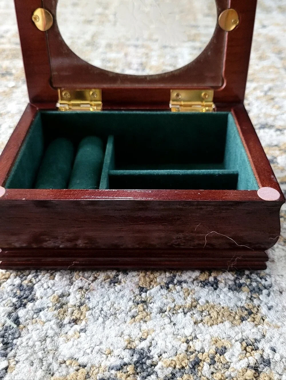 Wood Jewelry Box with Etched Glass Floral Top - Cherry Finish